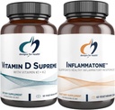 Design-uri pentru sănătate Vitamina D Supreme + Inflammatone Bundle - Vitamina D3 5000 UI + 2000mcg Vitamina K cu un amestec botanic enzimatic pentru a promova răspuns inflamator sănătos - 2 produse