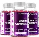 Vitamatic Biotin Gummies 10.000 mcg pentru parul mai puternic, piele si unghii - 60 Vegan Gummies - De asemenea, numit vitamina B7 (3 sticle)