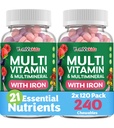 YUM-V'S Kids Multivitamine cu fier - Copii Multivitamine masticabile - Vitamine + Supliment de fier - Vitamine pentru copii mici pentru 2 ani+, Kosher, Halal, Gluten gratuit 120 (Pachet de 2