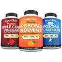 Nutrivein Premium Liposomal Glutatione, Apple Cidru Otet capsule, & Vitamina C supliment Bundle: vitamina C, capsule ACV, & Glutatione Supliment Bundle pentru apărare celulară & detox