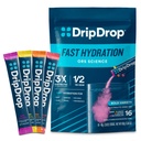 Pachete de hidratare DripDrop - Pachet de varietati cu varietati bold - Mix de bautura cu pudra electroliti de unică folosinta - Pepene verde, Berry, Lemon, Orange - Non-GMO, Gluten Free, Vegan - 16 Sticks