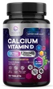 Calciu 1200 mg cu vitamina D3, Suplimentul de calciu Vitamine, Bone, Dinți și Imun Health Supplements cu D pentru femei și bărbați, carbonat de calciu absorbabil al naturii - 60 comprimate
