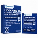 Welmate - 4% Lidocaină Numbing Patch - Putere maximă - Relief temporar de durere, Back, Neck, Umeri, Genunchi, Coturi, Iritaţii minore ale pielii - Topical Analgesic Unscented - 30 ct