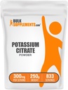 BulkSupplements.com Citrat de potasiu pulbere - pentru suport de hidratare, Supliment mineral, Potasiu 99mg - Gluten gratuit, 300mg per Serving, 250g (8,8 oz) (Pachet de 1)