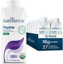 KATE Farms Organic Adult Peptide 1.0 Formula, Plain, Sole-Source, Hidrolyzed Plant-Based Nutrition for Oral or Tube Feed, 11 Fl oz (12 Pack)
