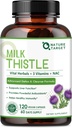 NATURĂ ŢINTĂ Milk Thistle Supliment pentru ficat Cleanse Detoxifiere & Reparaţie, Supplement de suport cu 350mg de 30:1 Milk Thistle Extract echivalent cu 10500mg, 120 Veggie Capsules (60 zile de aprovizionare)