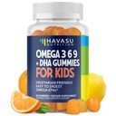 Omega 3 6 9 + DHA Gummies pentru copii - Vegetarian, ulei de pește pe bază de plante cu DHA și EPA pentru copii 2+ pentru a sprijini dezvoltarea corpului și creierului - nici un gust de pește - Lemon și portocale - 60 Conte