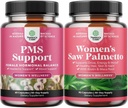 Bundle de suport PMS și Saw Palmetto pentru femei - Echilibrul hormonal cu DIM, Chasteberry, Black Cohosh & Ashwagandha pentru perioada Cramps și Saw Palmetto extract cu Maca Root & Biotina pentru pierderea parului