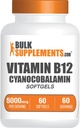 BulkSupplements.com Vitamina B12 5000 mcg Softgels - ca Cyanocobalamină, Vitamina B12 Suplimente, pentru suport energetic - Gluten gratuit, 1 Softgel per Serving, 60 Conte (Pachet de 1)