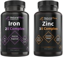 Complex suplimentar de zinc cu cupru și vitamina C - flux natural 3X zinc Carnosine și supliment de fier 2-in-1 Complex complet - flux natural 2X Heme și biglicinat de fier nehemat