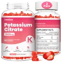 2 pachet Gume de potasiu pentru adulți Femei și bărbați, supliment Citrate de potasiu, Crampe picior de sprijin, Sănătate musculară și echilibru electrolitic, Zahăr gratuit, Organic, Vegan, Căpșuni, 120 Cts