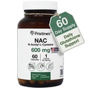 PRISTINE N-Acetyl L-Cysteine (NAC) 600MG 60 zile Supliment capsule de alimentare - Glutatione & dezintoxicare hepatică - Antioxidant potent - Vegan, gluten gratuit, sticlă de sticlă fără OMG