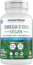Oceanblue Professional Vegan Omega 3 1300-60 Count - Plant based Fish Oil Alternative, Putere mare Vegan DHA EPA Algae Suplimentul de ulei - Non-GMO, 30 Serviri