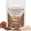 Cafea de ciuperci, 11 Ciuperci organice Plus Adaptogens & Probiotice, cu Lion's Mane, Chaga, Reishi, Cordyceps Complex, Cafea instant pentru Focus, Energie, Gut, Digestion, Imunitate - 5.3oz