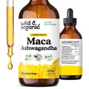 Wild & organic Maca rădăcină Ashwagandha picături pentru bărbați și femei - lichid Maca Ashwagandha supliment pentru suport global - extract peruvian Tinctură - Vegan, zahăr și alcool-free - 4 fl oz