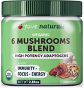 Yuve 6 Organic Mushroom Extract pulbere - Magic Blend de Reishi, Chaga, Lions Maine, Maitake, Cordyceps - Adăugați la ceai, cafea, Smoothies - suport energetic și apărare imună - 2.82oz