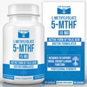 L-Metilfolat 15 MG, Optimizat şi înalt bioactivă Folat de metil, 5-MTHF Supliment pentru Mood şi Suport Imun, Dieta Naturală Supliment pentru Energie, Non-GMO & Gluten-Free, 90 capsule