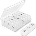 PULIV Weekly Pill Organizator de 3 ori pe zi, Portable Travel Pill Box 7 Ziua cu containere mari pastile, Light-Proof Pill Case pentru vitamine, medicamente, suplimente și uleiuri de pește (White)