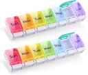 GOGOODA 2 Pack Săptămânal Organizator de pastile Artrită prietenoasă, Călătorie 7 zile Deținătorul de pastile Vitamina Container Organizator cu Popup Design Deschis și spațiu amplu pentru a deține vitamine, ulei de pește și medicamente