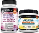BioSchwartz Hidrolized Colagen Peptide pulbere (40+ serviri) Plus Prebiotice și Probiotice cu enzime digestive pentru femei (1 lună de aprovizionare)