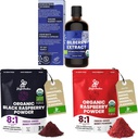 Pudre de junglă Extract sălbatic de afine pentru ochi USDA Organic 3.4oz Sticluță, Black Red Raspberry Pudre Bundle 5 Ounce Bag, Freeze Zmeură uscată pentru coacerea Smoothies Fructe deshidratate