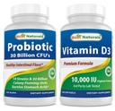 Cele mai bune naturale Probiotice 10 tulpini & 30 miliarde CFU & Vitamina D3 10000 UI
