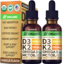 2 Pachet) Vitamina organică D3 K2 picături cu ulei MCT Omega 3, 5000 UI - Rezistenţă maximă Vitamina D lichid, fără file, non-GMO lichid D3 pentru absorbţie mai rapidă şi suport imunitar (Vanilla, 1 Fl OZ x 2)