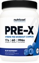 Nutricost Pre-X Xtreme Pre-Workout Complex pulbere, zmeură albastră, 60 Serviri, vegetarian, non-GMO și gluten gratuit