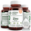 Natural Nutra Zinc Gluconate 50mg Supliment pentru suport imunitar, Promovează sănătatea pielii, oferă ușurința de la gripă și rece, Boost Learning & Memorie, Îmbunătăți gustul și miros, Gluten gratuit 50mg 100 comprimate Vegan