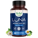 Naturals Nested Luna Sleep Supplement, Melatonin Free, Non-Habit Forming Herbal Sleep Supplement, Adult Suport pentru pat, Ajutor Somn w/Chamomile, Valerian, L-Theanine, 60 Vegan Capsule