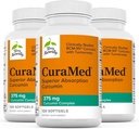 Terry Natural Curamed 375mg - Supliment antioxidant pentru Brain & Imun - Supliment alimentar cu Curcumin & Ulei Essential Turmeric - Suport Ficat Herbal - 120 Softgels (Pachet de 3)