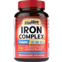Supliment de fier pentru femei si barbati, cu vitamine C, B6, B12 & Folate pentru deficit de fier, Blood Building & Energy Support, Stomac prietenos, o mai buna absorbtie, non-GMO, No Gluten,120 Vegan Caps