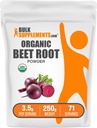 BulkSupplements.com Pudră de rădăcină de sfeclă organică - Superfood Supplements, Sfeclă de rădăcină - Vegan & Gluten Free, 3.5g per Serving, 250g (8.8 oz) (Pachet de 1)