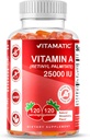 Vitamatic Sugar Free Vitamin A 25000 IU Gummies (Retinyl Palmitate) - Natural Strawberry Flavor - 120 Pectin Based Gummies (2 Bottles)