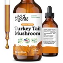 Wild & Organic Turkey Tail Mushroom Tincture - Immune Support Drops with Turkey Tail Extract - Liquid Mushroom Supplement for Gut Support - Vegan, Sugar & Alcool-Free - 4 fl oz