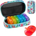 Serfeymi Weekly Travel Pill Organizator 2 Times A Day AM PM Upgraded Rainbow Pill Box 7 Ziua cu Portable Zipper Canvas Pill Case, Medicina Organizator pentru pastile, vitamine, uleiuri de pește - Green 01