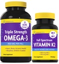 InnovixLabs Vitamina K2 & Triple Omega Bundle Full Spectrum Vitamina K2 (90 Softgels) Triple Putere Ulei de pește Omega-3 (200 Softgels). Susţine oasele sănătoase, arterele şi articulaţiile *.