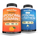 Nutrivein Premium Liposomal Vitamina C 1650mg & Liposomal Glutatione Bundle - Acid ascorbic de înaltă absorbţie Plus Antioxidant Maestru & Ficat Cleanse - Non-GMO, Vegan/Vegetarian - 180 + 60 Capsule