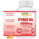 SHIFAA NUTRITION Ulei de pește Halal 2000mg Softgels cu 360mg EPA & 240mg DHA. 100 Wild Caught & Non-GMO Omega 3 Softgels pentru inima si sanatatea creierului. Burpless, Easy-to-Swallow Fish Omega 3 Suplimente