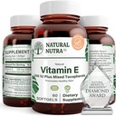 Natural Nutra Vitamina E 200 UI Supliment pentru piele, par si unghii, Promovarea sanatatii inimii, Ajuta la reducerea rosii, ajuta la prevenirea texturii pielii, Promovat Sistemul imunitar, Gluten gratuit, 60 Softgels