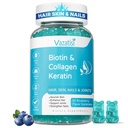 Gume de biotin cu colagen & Keratina pentru unghii de par - suporta cresterea parului si unghii mai puternice, femei barbati, copii - 60 gume aroma de afine
