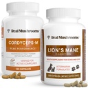 Ciuperci reale Cordyceps pentru oameni (120ct) și Lions Mane pentru animale de companie (120ct) - Bundle for Energy, Vitality & Cognition - Vegan, non-GMO, Gluten-Free, Grain-Free Mushroom Extras Suplimente