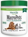 MacroLife Naturals MacroPets Greens Superfood Supplement Powder Topper pentru pisica de câine Mammal mici, nutriție naturală Boost Probiotice Digestive Enzime Vitamina E - Immune Gut Health & Energy - 6.35oz