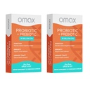 Omax3 Prebiotic & Probiotic 50 Miliarde CFU + Cicoare Inulină, 10 Tulpini, Reduceți balonarea, Digestia, SIBO, Leaky Gut, pH vaginal, Acidophilus, Vegan, Dairy Free, Gluten Free, Blistere ambalate (2 ambalaje)