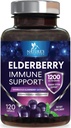 Asistenta imuna Elderberry 1200mg - Suport imunitar zilnic pentru adulti cu extract de soc negru concentrat - Supliment de vitamine antioxidante, gluten gratuit, îmbuteliate in SUA - 120 capsule