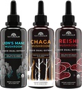 Naturealm Lions Mane, Reishi, & Chaga Mushroom Extract - Adaptogen Stack for Focus, Imunitate, Longevity, Gut Health, Anti-Aging, Energy, Vindecare, & More - Picături lichide organice - 50 ml Fiecare (3 Pachet)