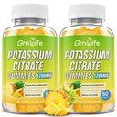 Citrat de potasiu Gume, Gume mari de potasiu Suplimente 1200mg Suport Crampele picioarelor și sănătatea musculară, pentru adulți și copii, Vegan, Ananas Flavor 120 Conte