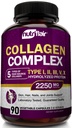 NutriFlair Multi Colagen Peptides 2250mg, 90 capsule - Tip I, II, III, V, X - Suplimente Colagen Pastile de pulbere complexe pentru femei si barbati - Proteina hidrolizata, par sanatos, piele, unghii - non-GMO
