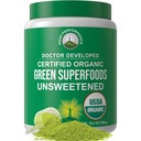 Performanță maximă Verzi Organici Neîndulciți Pulbere Superalimentară. Super Verzi Pulbere cu 25+ Ingrediente organice pentru energie maximă și performanță sportivă. Vegan Keto Green Juice Bea zilnic