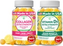 Lunakai Colagen și vitamina D3 Gummies Bundle - Suplimente anti-GMO pentru bărbați și femei - Imunitate, Oase și Mood Support Gummy pentru adulți - 30 zile de aprovizionare